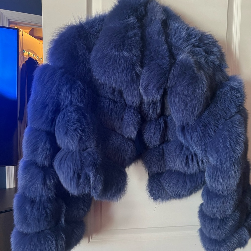 Luxurious Blue Faux Fur Jacket